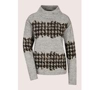 Langarmshirt MADELEINE "Shirt Jacquard-Sweatshirt mit Hahnentritt", Damen, Gr. 46, grau (cappuccino, multicolor), Modern, regular fit, hoch geschlossener Ausschnitt, Shirts Langarmshirt (64279605-46) 