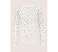 Langarmshirt MADELEINE "Shirt Langarmshirt mit Strass & Hahnentritt", Damen, Gr. 44, weiß (wollweiß, schwarz, silberfarben), Modern, slim fit, Rundhals, Shirts Langarmshirt (42346547-44) wollweiß, sch