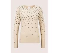 Langarmshirt MADELEINE "Shirt Langarmshirt mit Strass & Hahnentritt", Damen, Gr. 48, beige (beige, braun, silberfarben), Modern, slim fit, Rundhals, Shirts Langarmshirt (24876846-48) beige, braun, sil