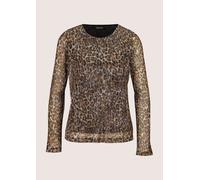 Langarmshirt MADELEINE "Shirt Plissiertes Leo-Shirt mit Glanzeffekt", Damen, Gr. 40, braun (schwarz, caramel, multicolor), Modern, gerade, Rundhals, Shirts Langarmshirt (72734951-40) schwarz, caramel,