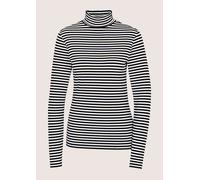 Langarmshirt MADELEINE "Shirt Ringelshirt mit Rollkragen", Damen, Gr. 46, schwarz-weiß (marine, wollweiß), Modern, tailliert, Rollkragen, Shirts Langarmshirt (61248353-46) marine, wollweiß