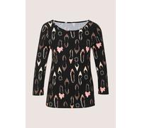 Langarmshirt MADELEINE "Shirt Rundhals-Shirt mit All-Over-Print", Damen, Gr. 40, schwarz (schwarz, multicolor), Obermaterial: 95% Viskose CV. 5% Elasthan EL., Modern, gerade, Shirts Langarmshirt, Schu