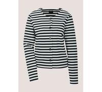Langarmshirt MADELEINE "Shirtblazer Maritimer Blazer im Streifenlook, Langarm", Damen, Gr. 42, marine, weiß, Obermaterial: 70% Baumwolle CO. 25% Polyester PES. 5% Elasthan EL., Modern, gerade, Shirts