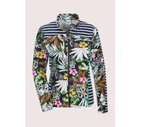 Langarmshirt MADELEINE "Shirtjacke Florale Baumwoll-Jacke mit Streifen, Langarm", Damen, Gr. 42, blau (marine, weiß, multicolor), Obermaterial: 95% Baumwolle CO. 5% Elasthan EL., Modern, Shirts Langar