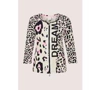 Langarmshirt MADELEINE "Shirtjacke Sportiver Halbarm Shirtblazer mit Print", Damen, Gr. 46, schwarz (himbeersorbet, perlweiß, schwarz), Obermaterial: 95% Baumwolle CO. 5% Elasthan EL., Modern, Shirts 