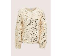 Langarmshirt MADELEINE "Sweatshirt Glitzersweatshirt mit Federn", Damen, Gr. 44, beige (beige, goldfarben), Obermaterial: 100% Polyester PES., Modern, Shirts Langarmshirt (25289707-44) beige, goldfarb