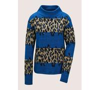 Langarmshirt MADELEINE "Sweatshirt Leo-Design Pullover mit Stehkragen", Damen, Gr. 42, blau (royalblau, multicolor), Obermaterial: 40% Polyamid PA. 35% Polyester PES. 25% Viskose CV., Shirts Langarmsh