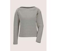 Langarmshirt MADELEINE "Sweatshirt Ringel-Shirt", Damen, Gr. 46, schwarz (schwarz, wollweiß), Obermaterial: 49% Baumwolle CO. 31% Polyester PES. 17% Viskose CV. 3% Elasthan EL., Modern, normal, U-Boot