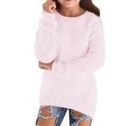 langarmshirt mädchen 134 set, Pullover Teenager Mädchen Einfarbig Pulli Kuschelpullover Plüsch Sweatshirt Fleecepullover Warm Weich Langarmshirt Rundhalsausschnitt Lässig Oberteil, Hellrosa, 130