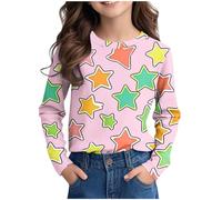 Langarmshirt Mädchen 3D Stern Druck Pullover Y2K O-Ausschnitt Sweatshirt Locker Longsleeve Pulli Klassisch Langarm Tshirt Leichte Baumwolle Oberteile 3-14 Jahre Black Friday Angebote 2025 ab wann