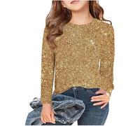 langarmshirt mädchen 92, Langarmshirt Mädchen Pailletten Rundhalsausschnitt Pullover Herbst und Winter Glitzershirt Party Oberteile Tops Langarm Sweatshirt Lässig Kinderkleidung, Gelb, 3 Jahre