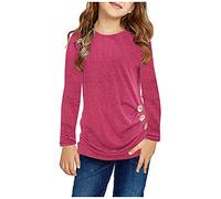Langarmshirt Mädchen Einfarbig Baumwolle Basic Top mit Knöpfen Kleinkind Langarm Rundhals Pullover Frühling Herbst Warme Sweatshirt für Mädchen Casual Lose Bluse Longsleeve T-Shirt für 4-13 Jahre