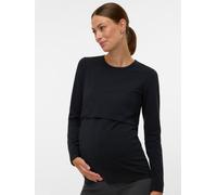 Langarmshirt MAMALICIOUS "MLKERRIE JUNE LS JRS TOP 2F NOOS", Damen, Gr. S, schwarz, Jersey, Obermaterial: 95% Baumwolle, 5% Elasthan, unifarben, eng normal, Rundhals, gerader Abschluss, Shirts Langarm