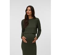 Langarmshirt MAMALICIOUS "MLKERRIE LS TOP AND SKIRT JRS SET NOOS", Damen, Gr. L, forest night, Jersey, Obermaterial: 95% Baumwolle, 5% Elasthan, unifarben, regular fit normal, Rundhals, Shirts Langarm