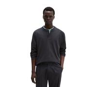 Langarmshirt MARC O'POLO "aus geripptem Interlock-Jersey", Herren, Gr. L, schwarz navy, Obermaterial: 100% Baumwolle, unifarben, Basic, regular fit, Serafino, normaler Saum, Shirts Langarmshirt (71673