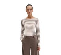 Langarmshirt MARC O'POLO "aus Organic-Cotton-Slub-Jersey", Damen, Gr. M, medium braun, Obermaterial: 100% Baumwolle, gestreift, Basic, regular fit, U-Boot-Ausschnitt, normaler Saum, Shirts Langarmshir