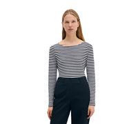 Langarmshirt MARC O'POLO, Damen, Gr. M, blau (marine, weiß, gestreift), Jersey, Obermaterial: 100% Baumwolle, gestreift, Basic, figurbetont hüftbedeckend, U-Boot-Ausschnitt, Shirts Langarmshirt, mit l