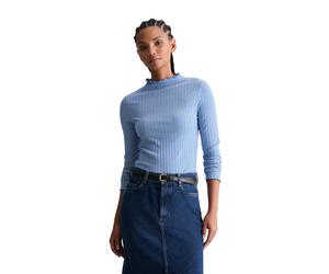 Langarmshirt MARC O'POLO DENIM "aus Bio-Baumwoll-Mix", Damen, Gr. XXS, medium blau, Obermaterial: 96% Baumwolle, 4% Elasthan, unifarben, Basic, slim fit, Babylock, Shirts Langarmshirt (33402260-XXS) m