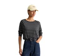 Langarmshirt MARC O'POLO DENIM "aus Loose Knit Jersey", Damen, Gr. L, schwarz-weiß (dunkelgrau), Obermaterial: 100% Baumwolle, gestreift, Basic, relaxed fit, Rundhals, normaler Saum, Shirts Langarmshi