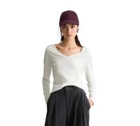 Langarmshirt MARC O'POLO DENIM "aus Loose Knit Jersey", Damen, Gr. L, weiß (silky weiß), Obermaterial: 100% Baumwolle, unifarben, Basic, slim fit, V-Ausschnitt, normaler Saum, Shirts Langarmshirt (305