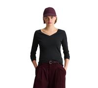 Langarmshirt MARC O'POLO DENIM "aus Loose Knit Jersey", Damen, Gr. XS, schwarz, Obermaterial: 100% Baumwolle, unifarben, Basic, slim fit, V-Ausschnitt, normaler Saum, Shirts Langarmshirt (10450634-XS)