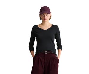 Langarmshirt MARC O'POLO DENIM "aus Loose Knit Jersey", Damen, Gr. XS, schwarz, Obermaterial: 100% Baumwolle, unifarben, Basic, slim fit, V-Ausschnitt, normaler Saum, Shirts Langarmshirt (10450634-XS)