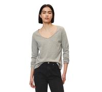 Langarmshirt MARC O'POLO DENIM "aus Premium Organic Cotton", Damen, Gr. S, grau (stone melange), Obermaterial: 100% Baumwolle, unifarben, Basic, regular fit, V-Ausschnitt, Rollkante, Shirts Langarmshi