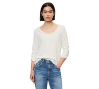 Langarmshirt MARC O'POLO DENIM "aus Premium Organic Cotton", Damen, Gr. XL, weiß (scandinavian weiß), Obermaterial: 100% Baumwolle, unifarben, Basic, regular fit, V-Ausschnitt, Rollkante, Shirts Langa