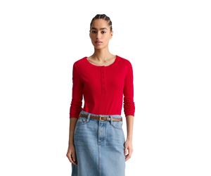 Langarmshirt MARC O'POLO DENIM "aus weichem Rippjersey", Damen, Gr. L, carmine rot, Obermaterial: 96% Baumwolle, 4% Elasthan, unifarben, Basic, regular fit, Serafino, normaler Saum, Shirts Langarmshir