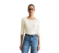 Langarmshirt MARC O'POLO DENIM "aus weichem Rippjersey", Damen, Gr. L, silky weiß, Obermaterial: 96% Baumwolle, 4% Elasthan, unifarben, Basic, regular fit, Serafino, normaler Saum, Shirts Langarmshirt