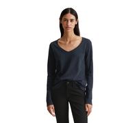 Langarmshirt MARC O'POLO DENIM, Damen, Gr. XL, blau (scandinavian blau), Jersey, Obermaterial: 100% Baumwolle, unifarben, figurbetont hüftlang, tiefer V-Ausschnitt, Shirts Langarmshirt, mit Rollkante