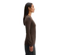 Langarmshirt MARC O'POLO "mit gerafften Seitennähten", Damen, Gr. XXL, schwarz (stone braun melange), Obermaterial: 46% Modal, 46% Baumwolle, 8% Elasthan, unifarben, Basic, slim fit, Rundhals, normale