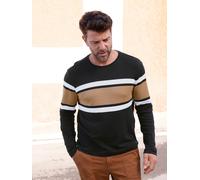 Langarmshirt MARCO DONATI "Langarm-Shirt", Herren, Gr. 56/58, schwarz, camel, 100% Baumwolle, gemustert, gestreift, Rundhals, Shirts Langarmshirt (94339440-56) schwarz, camel