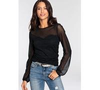 Langarmshirt MELROSE, Damen, Gr. 38, schwarz, Spitze, Obermaterial: 93% Polyester, 7% Elasthan. Futter: 95% Viskose, 5% Elasthan. Spitze: 95% Polyester, 5% Elasthan, unifarben, tailliert hüftlang, mit