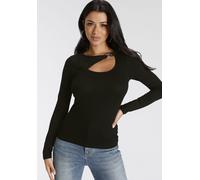 Langarmshirt MELROSE, Damen, Gr. 44, schwarz, Jersey, Obermaterial: 95% Viskose, 5% Elasthan. Spitze: 95% Polyester, 5% Elasthan, unifarben, sehr figurbetont hüftlang, Shirts Langarmshirt, Langarm, un