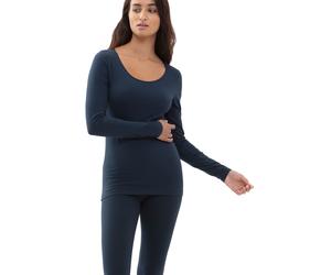 Langarmshirt MEY "Cotton Pure", Damen, Gr. 36, blau (night blau), Single Jersey, Obermaterial: 94% Baumwolle, 6% Elasthan, bequem Po-bedeckend, tiefer Rundhals, Shirts Langarmshirt, Tiefer Rundhalsaus