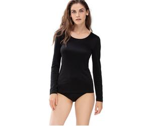 Langarmshirt MEY "Emotion", Damen, Gr. 42, schwarz, Feinripp, Obermaterial: 50% Viskose, 46% Polyamid, 4% Elasthan, figurbetont hüftbedeckend, Rundhals, Shirts Langarmshirt, Fließende Qualität (706377