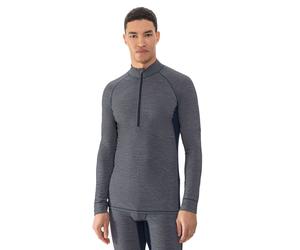 Langarmshirt MEY "Prfrmnc+", Herren, Gr. XL, indigo melange, Obermaterial: 48% Schurwolle, 48% Polyester, 4% Elasthan, körpernah hüftbedeckend, ohne Ausschnitt, Shirts Langarmshirt, Stehkragen mit Rei