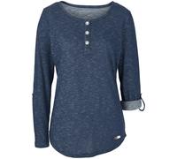Langarmshirt BONPRIX, Damen, Gr. 36/38 (S), dunkelblau meliert, Jersey, Obermaterial: 70% Polyester, 30% Baumwolle, meliert, unifarben, loose fit hüftbedeckend, Rundhals, Krempelärmel,mit Riegel, Shir