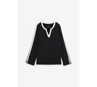 Langarmshirt BONPRIX, Damen, Gr. 44/46 (L), schwarz, weiß, Jersey, Obermaterial: 64% Polyester, 32% Viskose, 4% Elasthan, unifarben mit Farbeinsätzen, loose fit hüftbedeckend, V-Ausschnitt, Ärmel mit