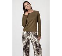 Langarmshirt MONARI "Shirt Basic Schmuck", Damen, Gr. 36, olive, Web, Obermaterial: 100% Baumwolle, unifarben, regular fit taillenbedeckt, Rundhals, eingesetzt gerader Abschluss, Shirts Langarmshirt, 