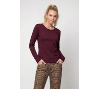 Langarmshirt MONARI "Shirt Basic Schmuck", Damen, Gr. 36, lila (dkbordeaux), Web, Obermaterial: 100% Baumwolle, unifarben, regular fit taillenbedeckt, Rundhals, eingesetzt gerader Abschluss, Shirts La