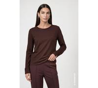 Langarmshirt MONARI "Shirt Basic Schmuck", Damen, Gr. 40, braun (schwarz), Web, Obermaterial: 100% Baumwolle, unifarben, regular fit taillenbedeckt, Rundhals, eingesetzt gerader Abschluss, Shirts Lang