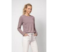 Langarmshirt MONARI "Shirt Basic Schmuck", Damen, Gr. 42, lila (taupe), Web, Obermaterial: 100% Baumwolle, unifarben, regular fit taillenbedeckt, Rundhals, eingesetzt gerader Abschluss, Shirts Langarm