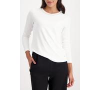 Langarmshirt MONARI "Shirt Basic Schmuck Kette", Damen, Gr. 44, weiß (off, weiß), Web, Obermaterial: 70% Viskose, 25% Modal, 5% Elasthan, unifarben, regular fit taillenbedeckt, Rundhals, eingesetzt ab