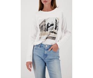 Langarmshirt MONARI "Shirt City Druck", Damen, Gr. 44, off, weiß, Web, Obermaterial: 50% Baumwolle, 50% Modal, unifarben, regular fit normal, U-Boot-Ausschnitt, eingesetzt gerader Abschluss, Shirts La