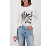 Langarmshirt MONARI "Shirt City Druck", Damen, Gr. 46, weiß (off, weiß), Web, Obermaterial: 50% Baumwolle, 50% Modal, unifarben, regular fit normal, U-Boot-Ausschnitt, eingesetzt gerader Abschluss, Sh