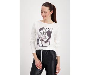 Langarmshirt MONARI "Shirt Frau Schrift", Damen, Gr. 44, weiß (off, weiß), Web, Obermaterial: 50% Baumwolle, 50% Modal, unifarben, regular fit normal, Rundhals, eingesetzt abgesteppte Kante, Shirts La