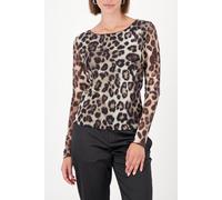 Langarmshirt MONARI "Shirt Leo allover Mesh", Damen, Gr. 34, schwarz (schwarz gemustert), Web, Obermaterial: 90% Polyester, 10% Elasthan, animal-print, gemustert, mehrfarbig, regular fit normal, Rundh