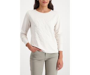Langarmshirt MONARI "Shirt Pailletten Stick", Damen, Gr. 46, pearl, Web, Obermaterial: 70% Viskose, 25% Modal, 5% Elasthan, unifarben, regular fit taillenbedeckt, Rundhals, eingesetzt abgesteppte Kant